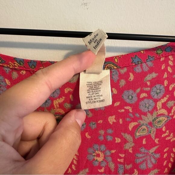 Anthropologie Raga Pink Green Floral Long Sleeve Boho Tassel Maxi Dress Sexy S - Picture 11 of 12